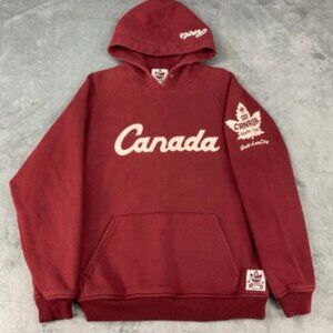 VTG ROOTS Canada Hoodie Mens Size M Red 2002 Salt Lake City Olympics Sports Y2K